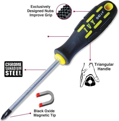 IVY Classic 17231-3 Phillips Magnetic Screwdriver #2 x 4", Power Pro Grip Handle, 3-Pack...