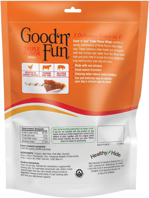 Good 'N' Fun Triple Flavor Wings, Made with Real Meat, Treats for All Dog Sizes...