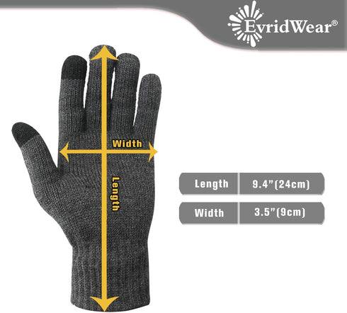 Evridwear Mens Thermal Winter Touch Screen Gloves with Elastic Cuff for Cold Day...