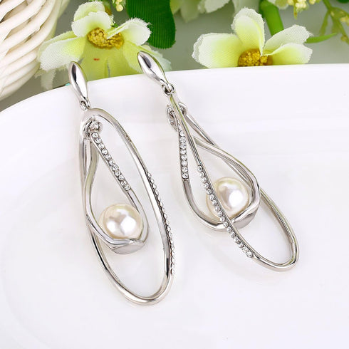 EVER FAITH Women's Austrian Crystal Simulated Pearl Twist Chandelier Teardrop Dangle Earrings Clear...