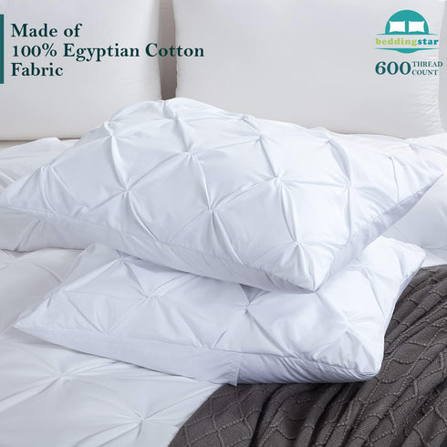 King Pillow Shams Set of 2 Pinch Pleated White Pillow Shams King Size 20x36 Pillow Covers 100% Egyptian Cotton 600 Thread Count Soft Skin Friendly...