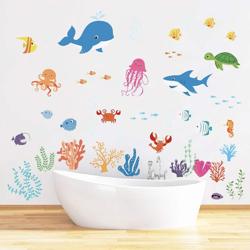 decalmile Under The Sea Dolphin Fish Wall Decals Vinyl Peel and Stick Kids Room Wall Stickers Baby Nursery Childrens Bedroom Bathroom Wall Decor...