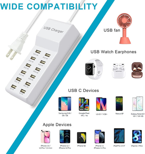 USB Charger 12 Port USB Charging Station Charging Hub with Fast Charging USB Wall Charger for Multiple Devices USB Charging Port Compatible with C...