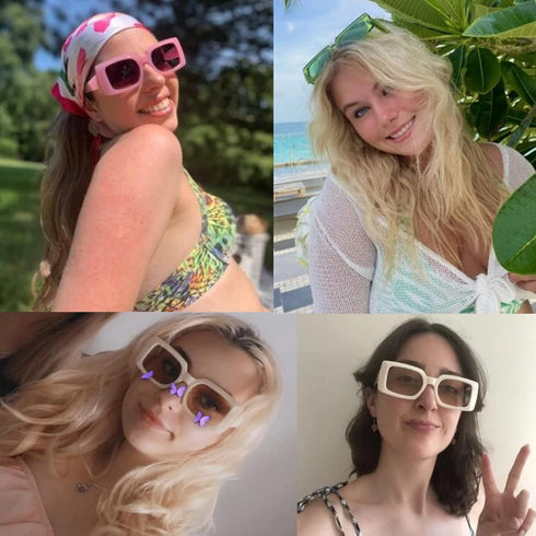 10 Pack Small Rectangle Sunglasses Women Retro Square Glasses Vintage Thick Frame Eyewear Party Glasses Bulk for Women Girls...