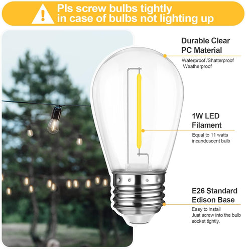 Mlambert LED String Light Bulbs, Shatterproof Outdoor String S14 Replacement Light Bulbs 4000K, Waterproof 1W LED Edison Bulbs Equal to 11W,Not So...