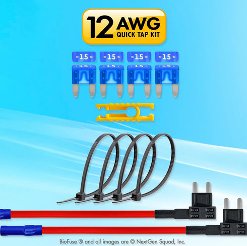 12 AWG Mini APM ATM Quick TAP KIT: 2 Add-A-Circuit Car Fuse Tap Adapters, 4 (15A) Blade Fuses, 4 Zip Ties + Fuse Puller...