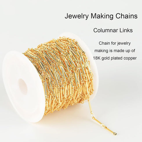 Jabogrii 16.4 Feet 18K Gold Plated Brass Chain for Jewelry Making Columnar Necklace Bracelet Jewelry Making Chains with Lobster Clasps and Open Ju...