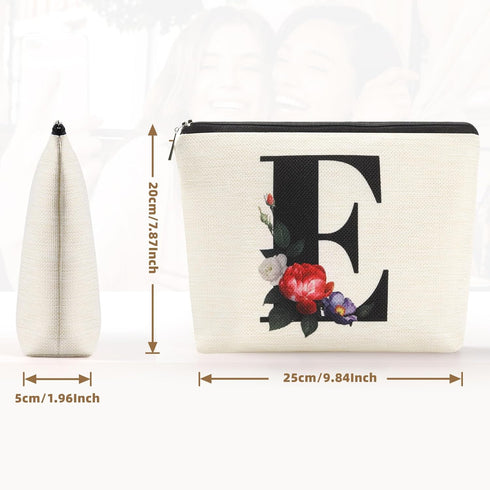 Initial Cosmetic Bags for Girls Women, Floral Makeup Bag with Initial T Letter Make Up Bags Travel Makeup Pouch Personalized Gift for Birthday, An...