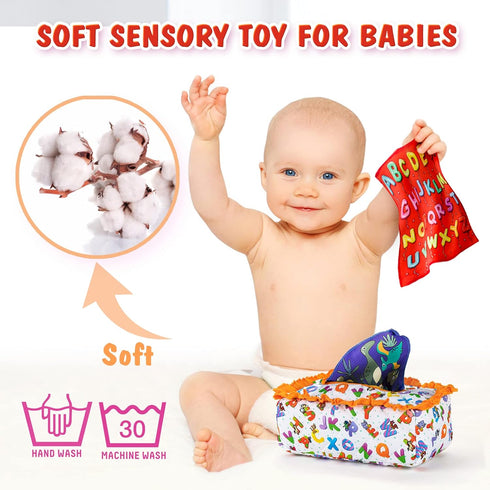 Baby Tissue Box Toy - Baby Toys 6-12 Months - Montessori Toys for Babies 6-12 Months, Infants Contrast Crinkle Sensory Toy for 1 Year Old Boys Gir...