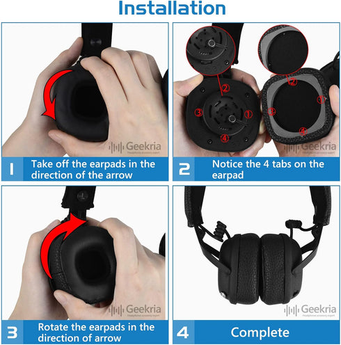 Geekria QuickFit Replacement Ear Pads for Marshall Major III Wired, Major III Bluetooth Wireless, MID ANC Headphones Ear Cushions, Headset Earpads...