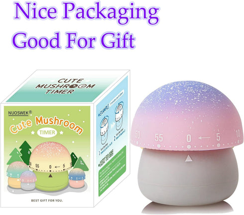 Mechanical Kitchen Timer, Cute Mushroom Timer for Kids, Wind Up 60 Minutes Manual Countdown Timer for Classroom, Home, Study and Cooking (Grey Bas...