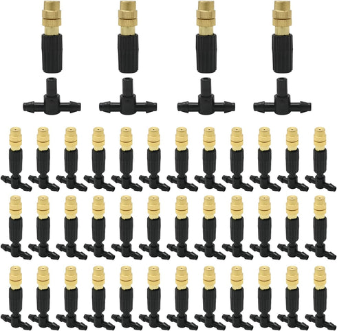 3-Way Atomizing Nozzle with Drip Irrigation Connector Irrigation Nozzle for 1/4-inch Drip Tubing Brass Misting Nozzles Tees for Gardens, Irrigatio...