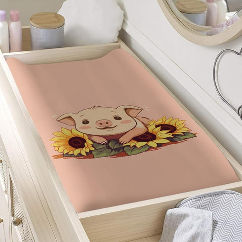 Stretchy Diaper Changing Pad Cover Lovely Pig Sunflower 32 * 16 in Fitted Changing Table Cover Mother's Day Breathable Home Decor for Girls Boys C...