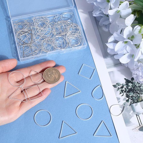 1 Box 120Pcs 4 Styles Silver Beading Earring Hoop Beaded Earring Making Hoops Linking Ring Teardrop Square Triangle Earring Components Findings fo...