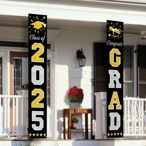 DAZONGE Graduation Decorations 2025, Black & Gold Class of Decorations 2025, Graduation Porch Banners for Any Schools or Grades Party Supplies...