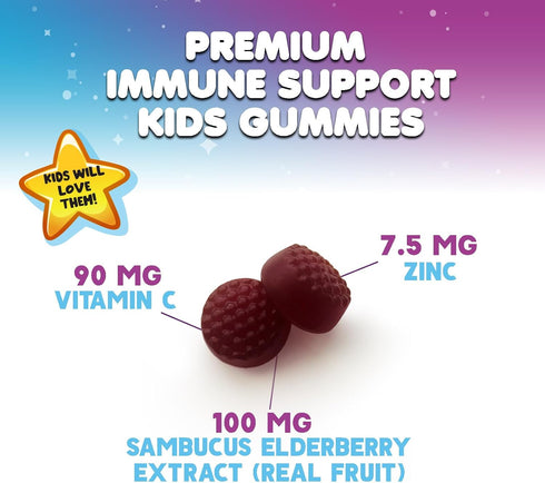 Children's Daily Immune Support Gummies with Real Elderberry + Vitamin C & Zinc to Support Kids Healthy Immune System, Natures Sambucus Elderberry...