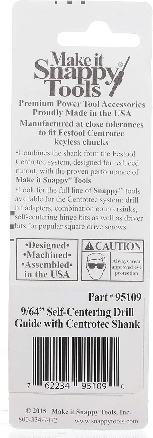 Make it Snappy Tools 9/64 Inch Self-Centering Hinge Bit, Compatible with Festool Centrotec Chucks #95109...