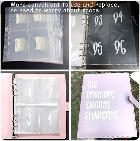 25 Pack A5 Binder Sleeves 100 Envelopes Money Saving Challenge A5 Money Saving Binder, Pouches Either Labeled 1-100 Money Pouches for Cash Stuffin...