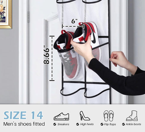 MISSLO Over The Door Shoe Organizer 12 Large Mesh Pockets Hanging Narrow Closet Door, White, 2 Pack...