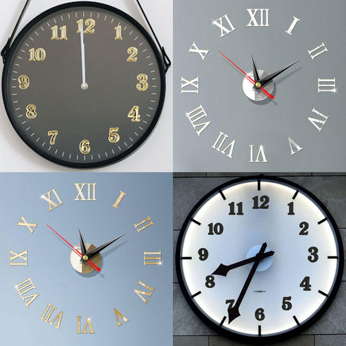 Clock Numerals Kit DIY Digital Clock Numbers Arabic Number and Roman Number for Clock Hands Replacement Parts Clock Accessories in Black Silver Go...
