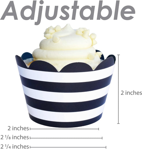 Navy Blue and Gold Cupcake Wrappers - Reversible Party Decoration Supplies, Sailor Theme, Nautical Baby Shower, Military Retirement, Police Birthd...