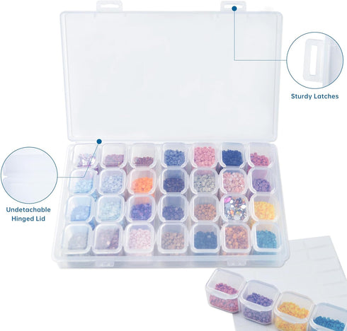 Mlife Diamond Art Painting Storage Containers with Label Stickers, 1 Pack 28 Grids Clear Mini Storage Box, Art Craft Supply Bead Organizers for Je...