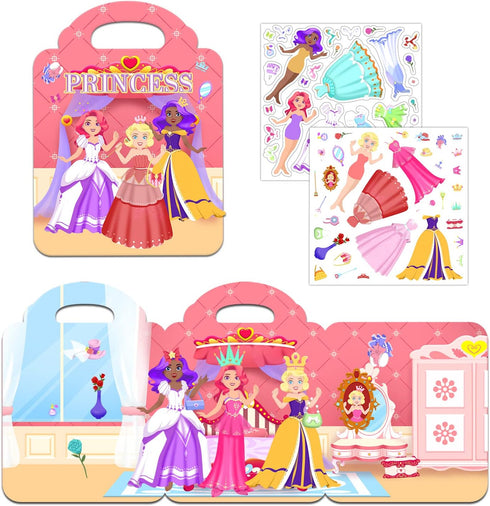 2 Pack Reusable Sticker Book, Princess and Mermaid Stickers for Kids Activity Travel Removable Sticker Books for Girls Boys Educational Learning T...