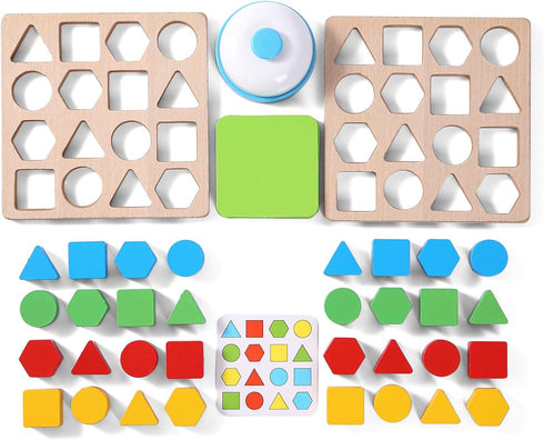 Wooden Puzzles Shape Color Matching Board Games Preschool Educational Montessori Toys for Kids 3 4 5 6 Years Old Boys Girls Brain Teaser Puzzle Lo...