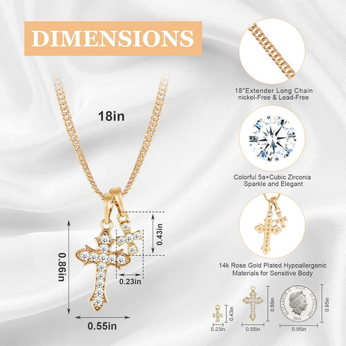 Cross Necklace for Women,18K Gold Plated CZ Cross Pendant Necklace,Double Cross Necklace with Gold Chain Cross Necklace Trendy Jewelry Gifts for W...