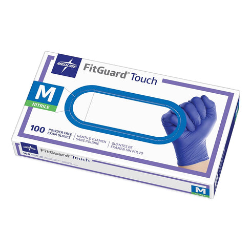 Medline FitGuard Touch Nitrile Exam Gloves, Disposable, Powder-Free, Cobalt Blue, Medium, Box of 100...