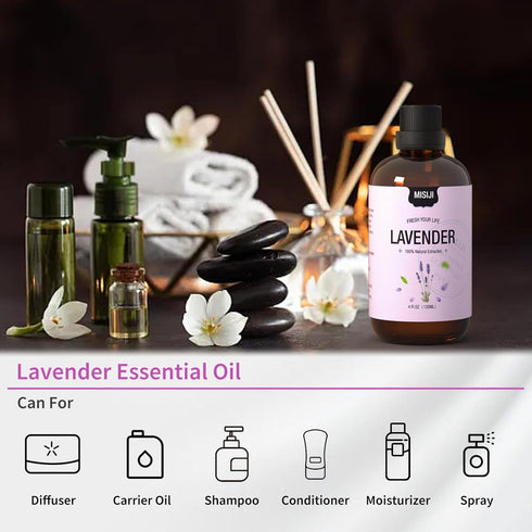 Essential Oils-MISIJI Lavender Essential Oils for Diffuser for Home 4FL.OZ Plus 0.33,Diffuser Oils Scents for aromatherapy,Laundry,Candle&Soap Mak...