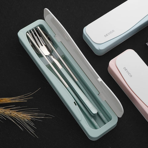 DEVICO Travel Utensils With Case, 18/8 Stainless Steel Camping Utensils, Reusable Portable Silverware Cutlery Set For Lunch Box, Include Fork Spoo...