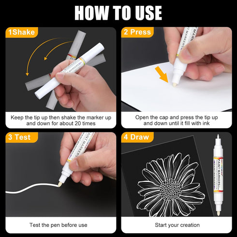 White Paint Pen White Paint Marker - 2 Pack Dual Tip Oil Based White Permanent Markers,Extra Fine Tip & Medium Fine Tip(0.7mm & 3mm),Quick Drying,...