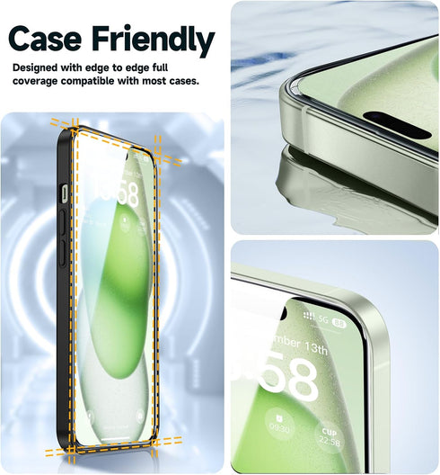 MAGIC JOHN 2 Pack for iPhone 15 Plus 6.7 inch Tempered Glass Screen Protector, Auto Dust-Elimination Installation, Bubble Free, Dynamic Island Com...