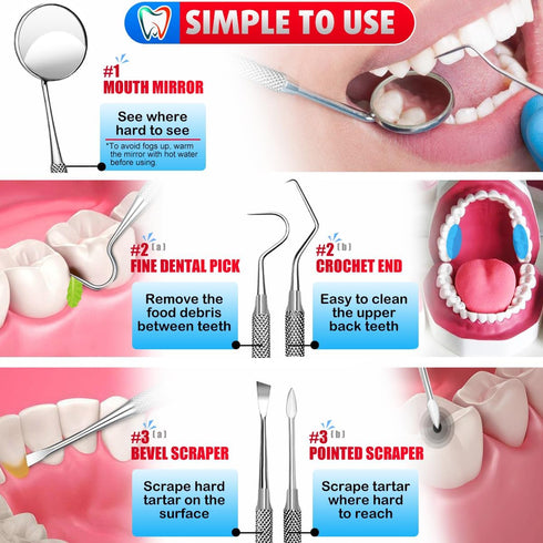 Dental Tools, Dental Pick, Dental Hygiene Kit, Oral Care Teeth Cleaning Tools Set, Stainless Steel Tooth Scraper Plaque Tartar Cleaner, Plaque Rem...