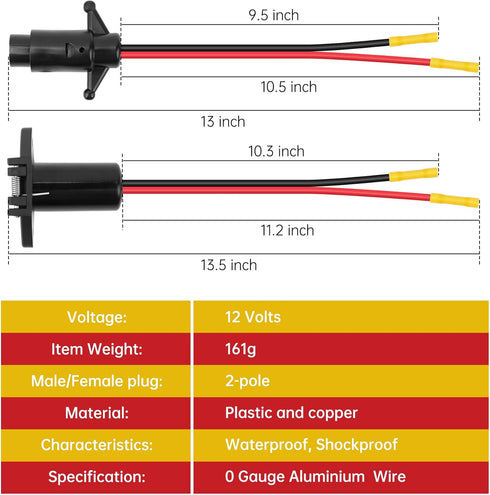 Trolling Motor Plug and Receptacle,12V-24V 10 Gauge 2 Wire Trolling Motor Connector,Male and Female Quick Connect Trolling Motor Socket Compatible...