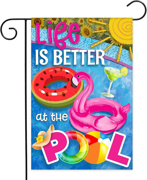 Life is Better at the Pool Garden Flag 12×18 Inch Double Sided Summer Pool Holiday Yard Decoration(B)...