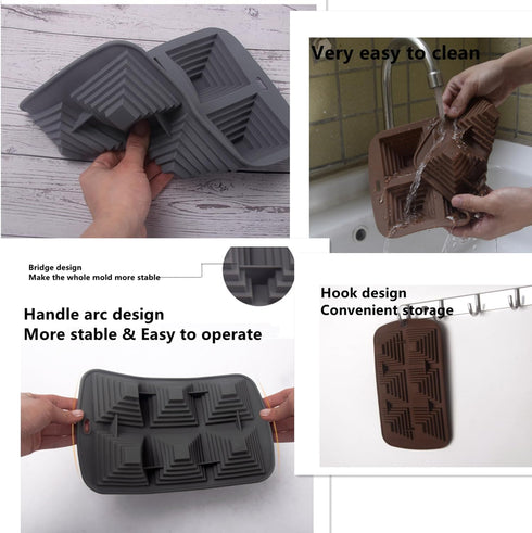 Silicone Chocolate Mold, Pyramid Shape Fondant Candy mould, Pudding Pan, Ice Trays, Bakeware Pastry Tools for Chocolate Cake Fruit Pie Jelly and D...