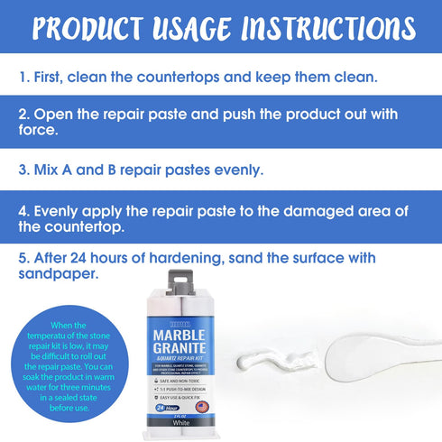 Quartz Countertop Chip Repair Kit - White Granite & Marble Repair Kit, Suitable for Granite, Marble, Quartz Stone, and Other Stone Surface Crack Q...