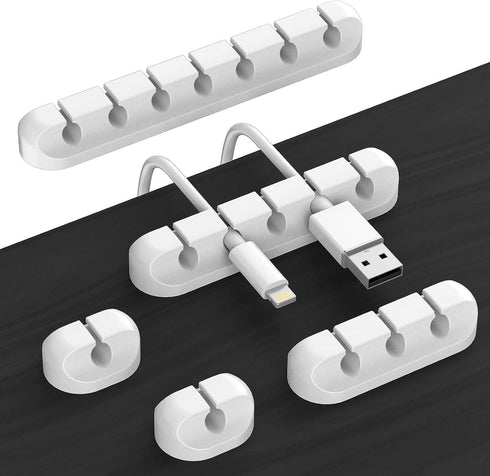 Cord Organizer Cable Management for Desk - 5 Packs White Clips and Cord Keeper, The White Self-Adhesive Holder are Easy to Apply and Stops Wire Ge...