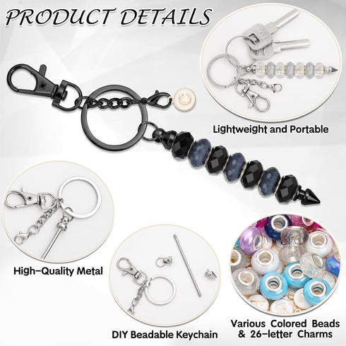110Pcs Beadable Keychain Bar Set with Colored Beads & A to Z Letter Charms, Beadable Keychains Set Jewelry Making Supplies for DIY Keychain Making...
