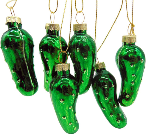 Christmas Pickle Ornament Pack Blown Glass Tree Decoration Gift Boxed, Set of 6...