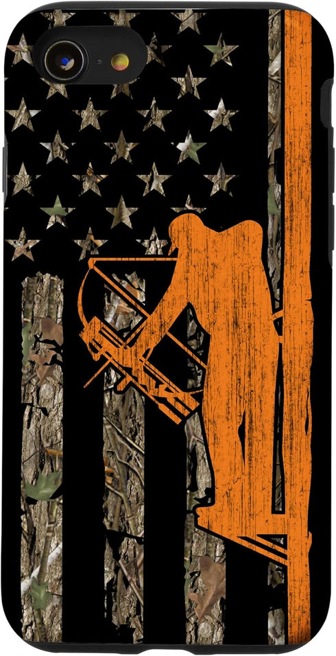 iPhone SE (2020) / 7 / 8 Bow Hunting Tree Stand Deer Hunter American Flag Camouflage Case...