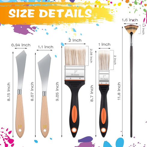 5 Pieces Painting Knife Set Background Blender Brush and Fan Blender Artist Brush Stainless Steel Palette Knife 2 Inch and 1 Inch Landscape Brush ...