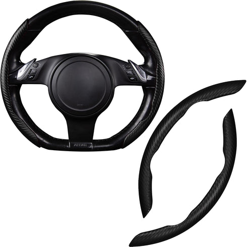CAR PASS® Carbon Fiber Steering Wheel Cover, Segmented Wheel Protector Non-Slip Sporty Car Accessories, Universal Fit for D-Shape O-Shape 14.5" to...