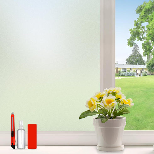 Window Privacy Film Frosted Privacy Window Film Heat Control UV Blocking Frosted Glass Window Film Static Cling Non-Adhesive Reusable Door Coverin...