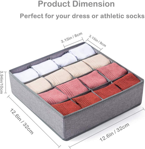 Qozary 2 Pack Socks Underwear Drawer Organizer Divider, 24 Cell or 16 Cell Collapsible Cabinet Closet Organizer Storage Boxes for Clothes, Socks, ...