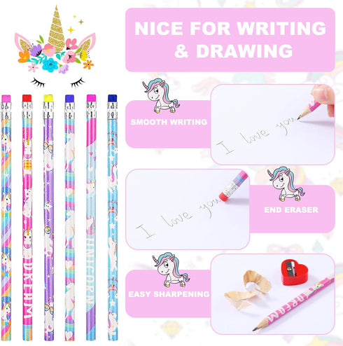 Unicorns Pencils Rainbow HB Pencils Erasable Cute Graphite Pencil Fun Pencils for Kids Unicorn Pencils Favors Unicorn Party Pencils with Erasers f...