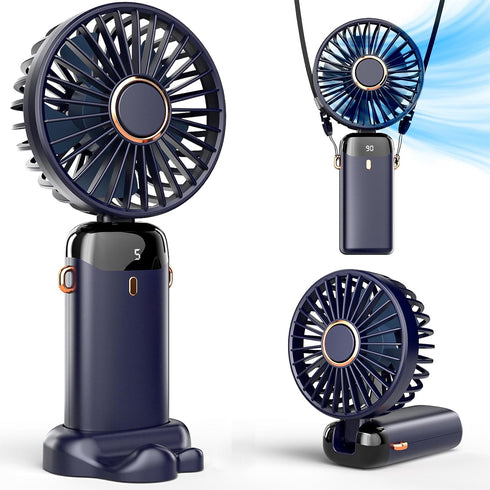 Koonie Portable Handheld Fan, Battery Operated Fan with Base, 8 Hours, Digital Display, 5 Speeds, 90° Ajustable, Rechargeable Mini Fan for Outdoor...