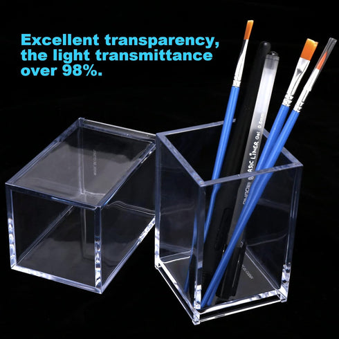 Acrylic Pen Holder, 3 Pcs Clear Pencil Holders for Desk, Makeup Brush Holder Cup Organizer, Stationery Storage Desktop Accessories for Office Scho...